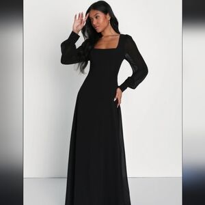 Stunning Behavior Dark Forest Green Square Neck Long Sleeve Maxi Dress